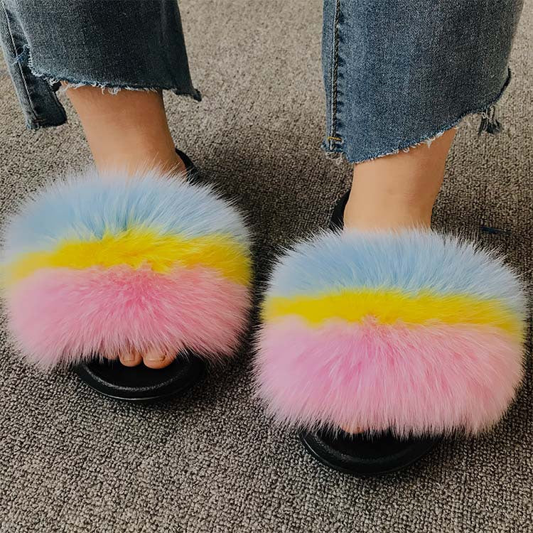 Wholesale fox fur slippers women's outdoor slippers home fur fur slippers